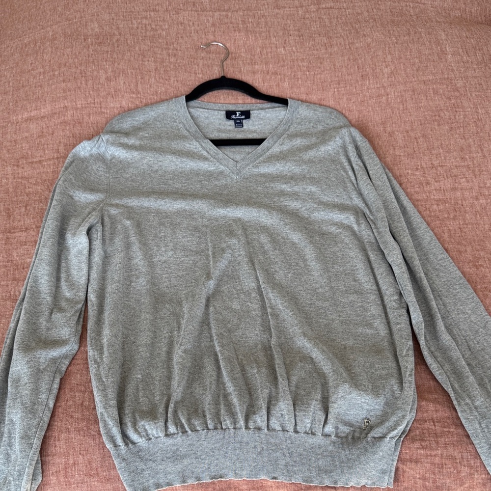 Faconnable Light Gray V-Neck Men's Sweater